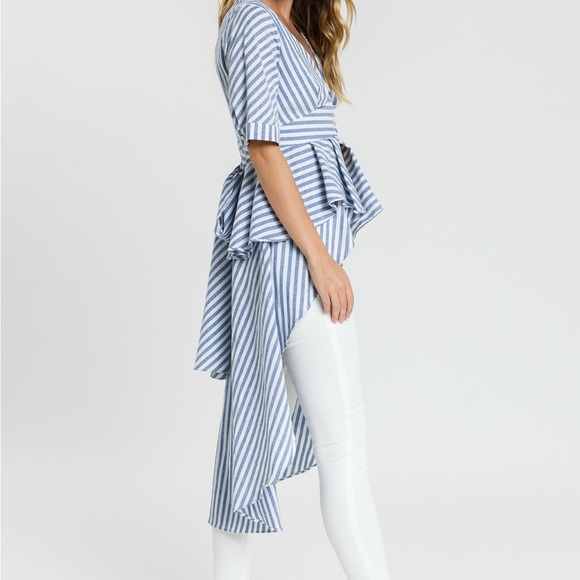 English Factory Blue & White Striped High-Low Top Size Small NWT - Picture 4 of 11